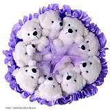Букет из мягких игрушек "Милые мишки фиолетовый"